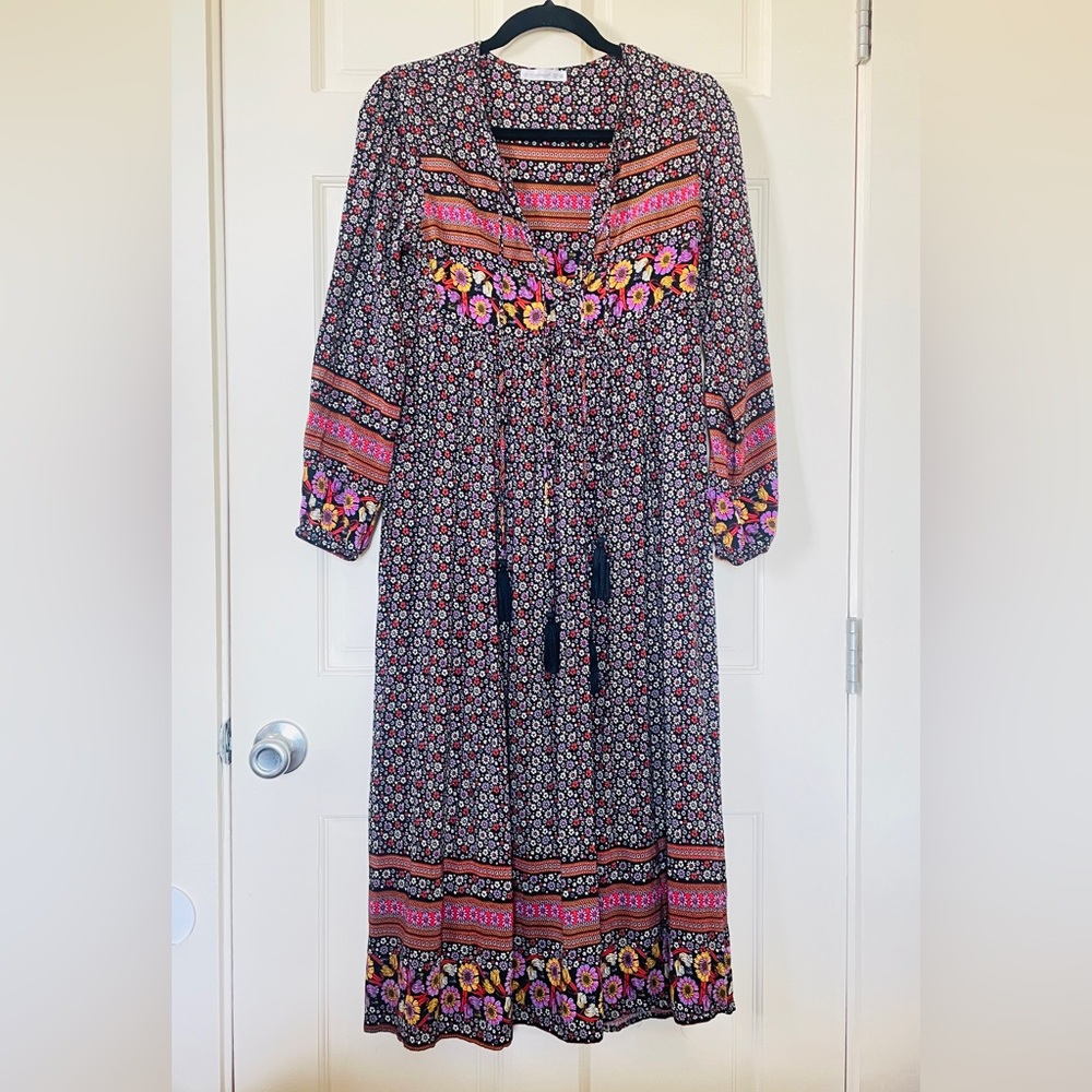Anthropologie Bohemian Long Sleeve Maxi Floral Dress Size XS
